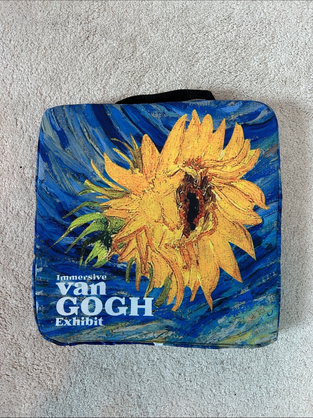 Van Gogh Sunflower Stadium Seat Cushion with handle - Blue & Yellow